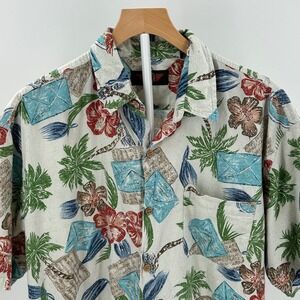 American Outpost Mens Large Tropical Postcard Hibiscus Cotton Shirt L